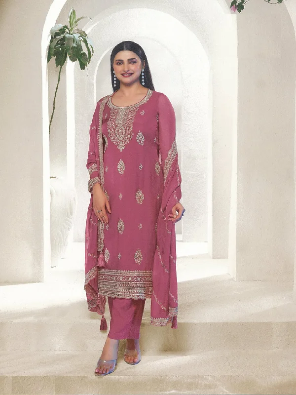 Pink Festive Wear Designer Semi-Stitched Pant Suit With Embroidery Work Formal Stretch Pants