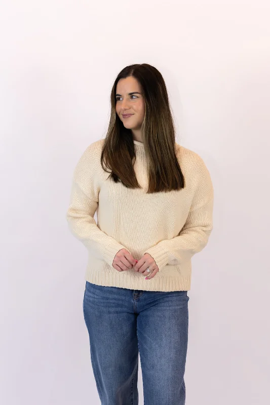 Kira Mock Neck Sweater | Natural Fleece Fabric Down Fabric Feather Fabric