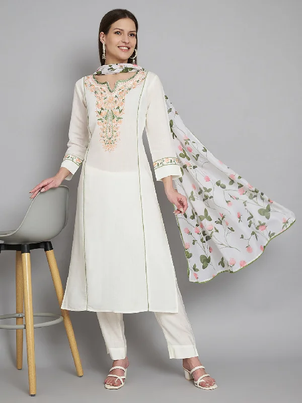 White Designer Readymade Pant Suit With Printed Embroidery Work Elegant Palazzo Trousers