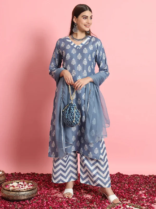 Blue Premium Designer Pant Suit With Embroidery Work Casual Yoga Pants