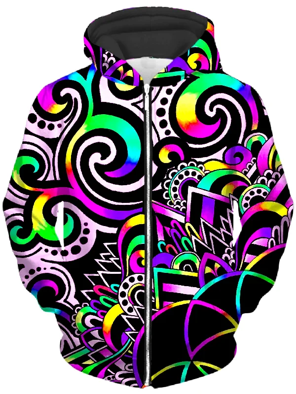 White Doodle Magic V2 Unisex Zip-Up Hoodie Hoodie with Neon Bright Vibrant