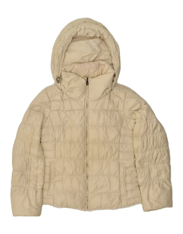 MAX MARA Womens Loose Fit Hooded Padded Jacket UK 6 XS Beige Polyamide Satin Fabric Silk Fabric Chiffon Fabric