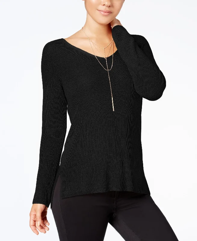 Hippie Rose Juniors Ribbed Crisscross V Back Sweater Notch Collar Peter Pan Collar Cowl Neck
