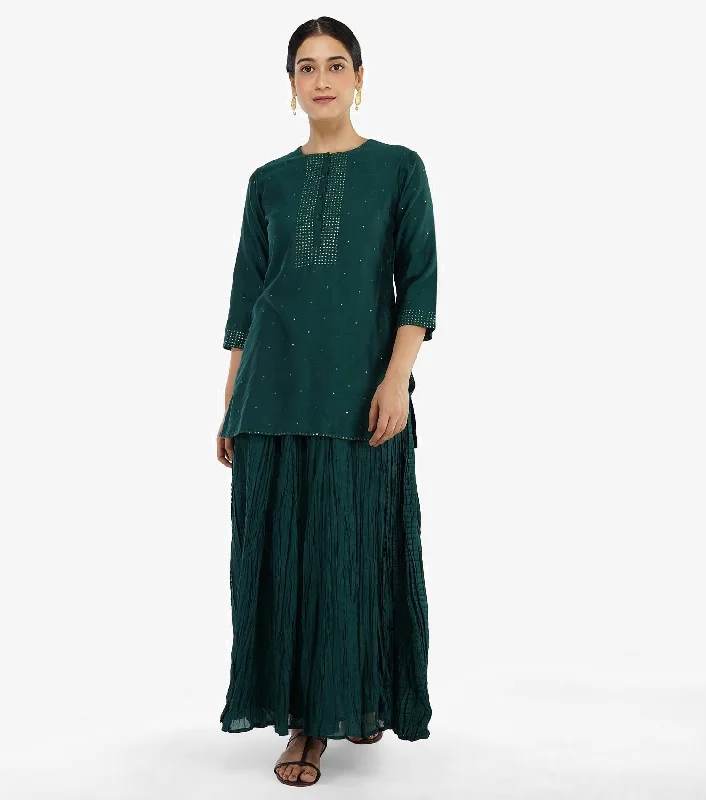 Emerald Green Chanderi Kurta with Skirt - Set of 2 breathable skirt fabric