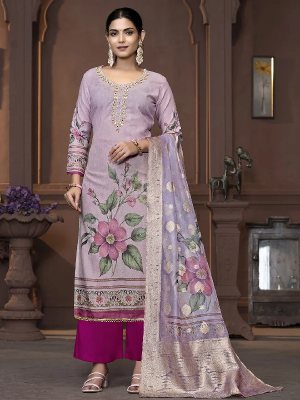 Purple Party Wear Readymade Pant Suit With Wevon Designer Printed Hand Work Cozy Knit Pants