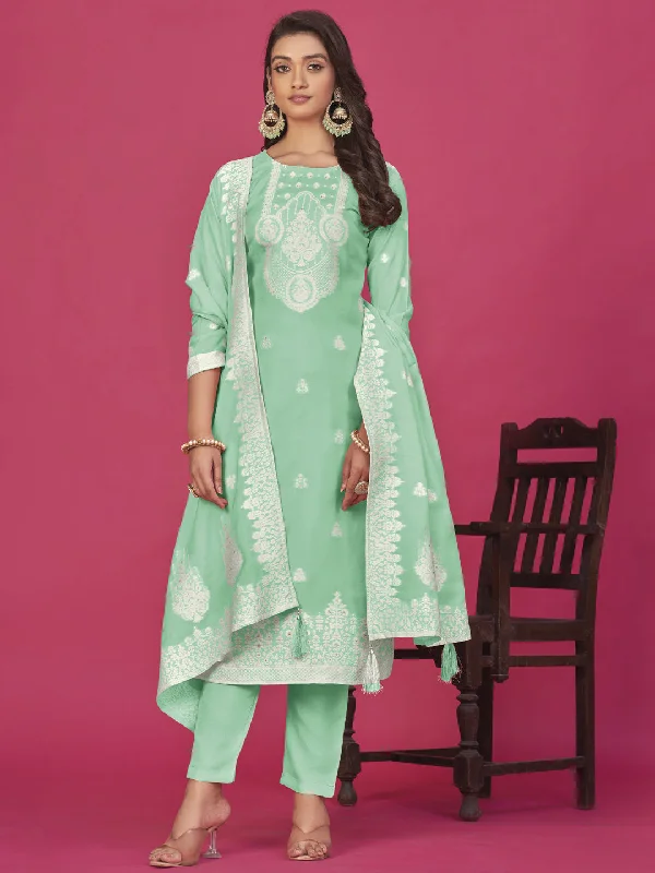 Sea Green Organza Pant Suit With Wevon Designer Baadla Work Comfortable Maternity Pants