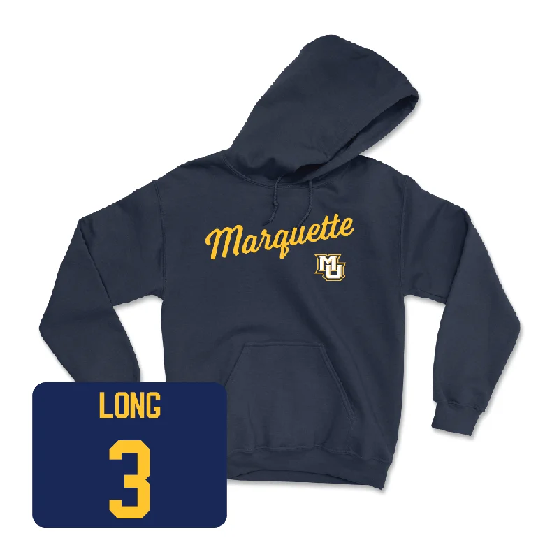 Navy Women's Volleyball Script Hoodie  - Malayah Long Hoodie with Front Slit Layering Stylish