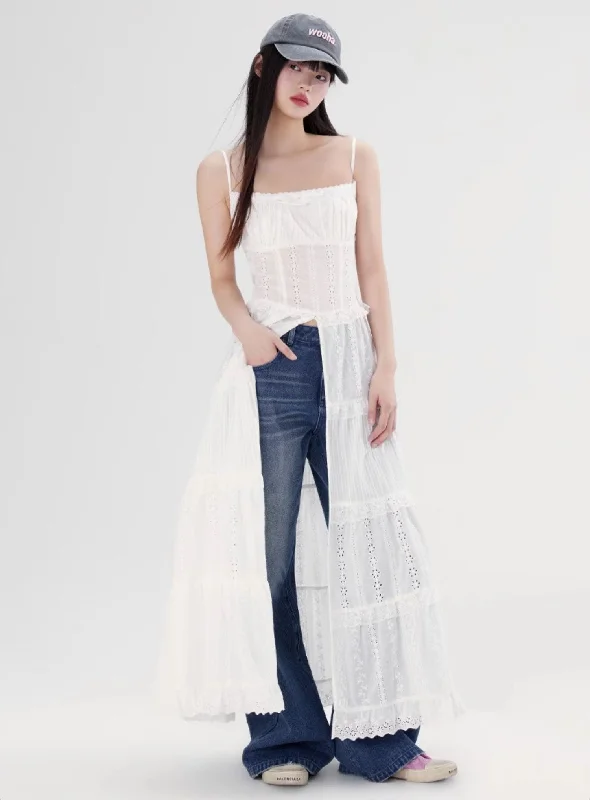 Lace Long White Suspender Dress WOO0098 Tunics Formal black