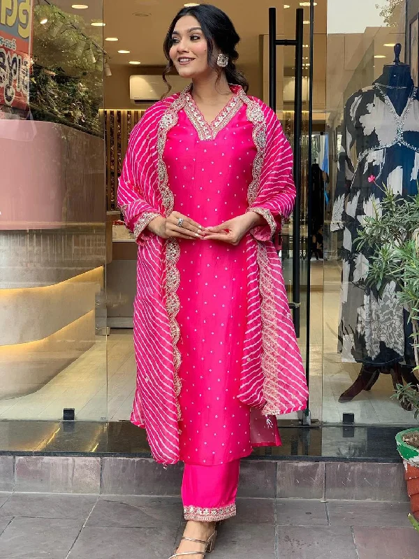 Pink Designer Readymade Pant Suit With Printed Embroidery Work Comfortable Jogger Trousers