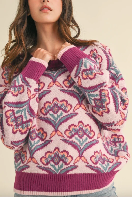 Plum Round Neck Sweater Open Front Closed Front Wrap Front