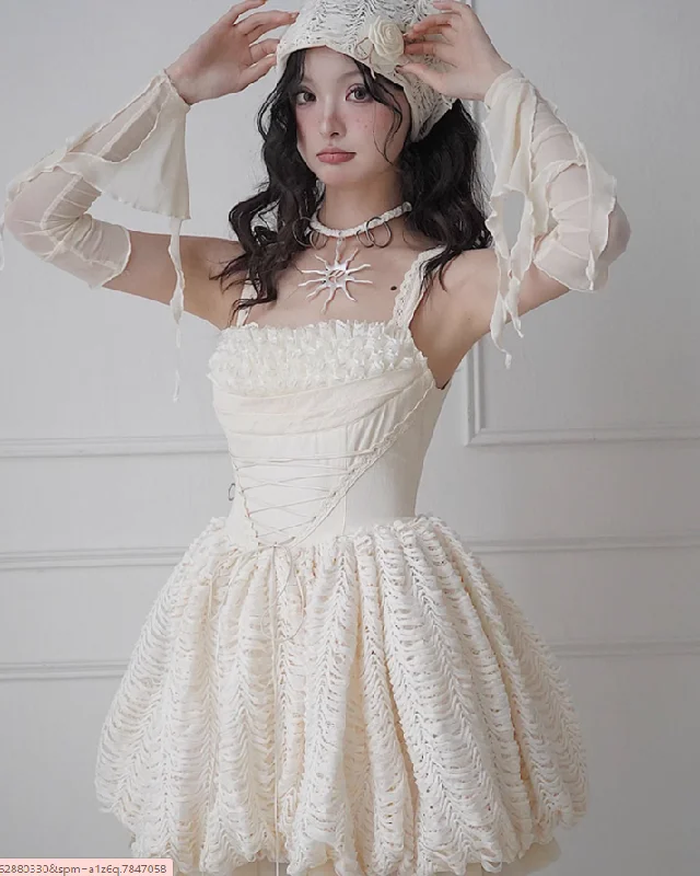 Niche Texture Strappy Princess Puff Dress WSW0002 Tunics Sophisticated sleek