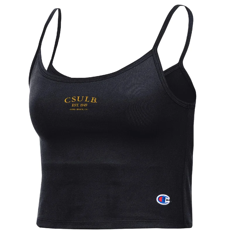CSULB 1949 Strappy Crop Tank - Black, Champion graphic tank top