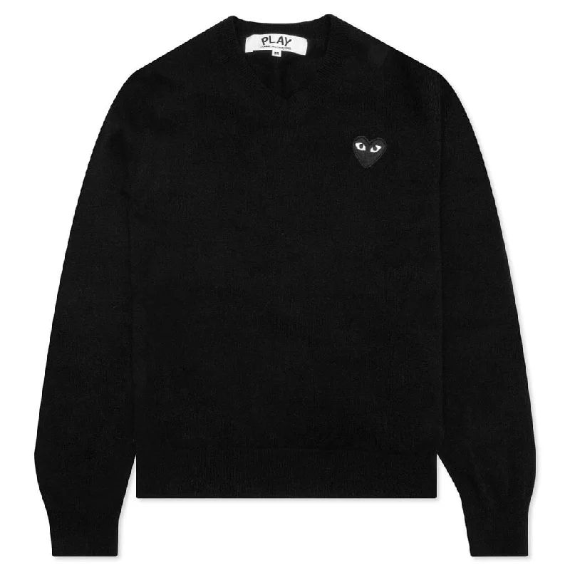 Women's Knit Sweater - Black Cashmere Blend Cotton Blend Poly Blend