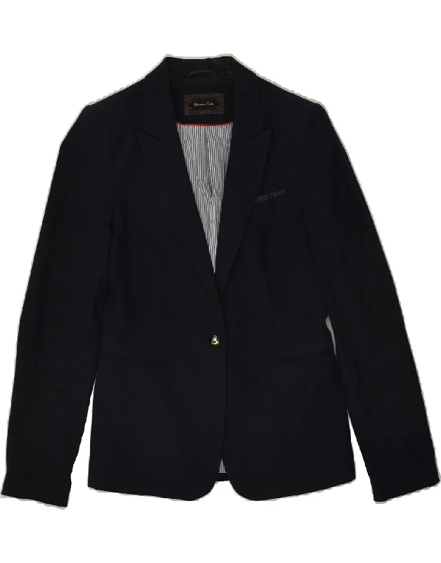 MASSIMO DUTTI Womens 1 Button Blazer Jacket EU 38 Small Navy Blue Cotton Front Pockets Side Pockets Patch Pockets