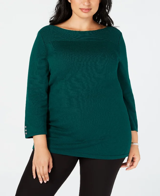 Karen Scott Plus Size Cotton Boat Neck Sweater Nylon Fabric Polyester Fabric Spandex Fabric