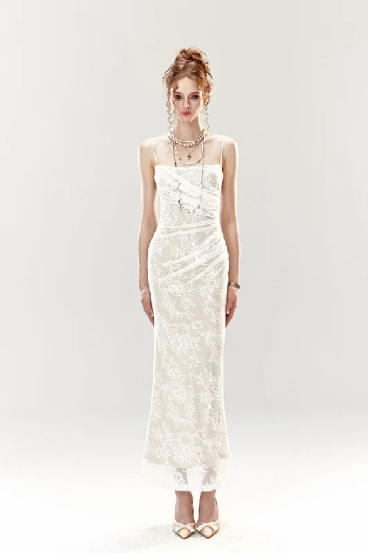 White Lace Fishtail High Waist Dress 4MU0007 Tunics Handmade artisanal