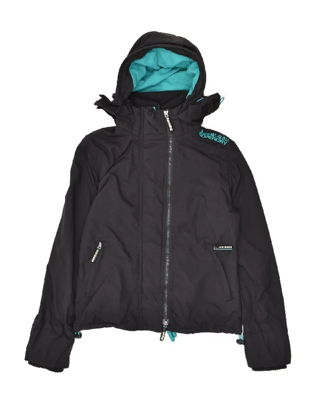 SUPERDRY Womens Hooded Windbreaker Jacket UK 10 Small Navy Blue Nylon Denim Fabric Leather Fabric Suede Fabric
