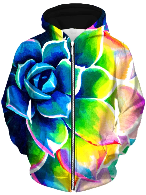Supp Succulent Unisex Zip-Up Hoodie Hoodie with Hem Fringe Bohemian Relaxed