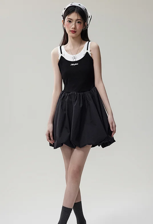 Inner Docking Balloon Silhouette Ribbon Strap Dress NTO0068 Tunics Prom sequined