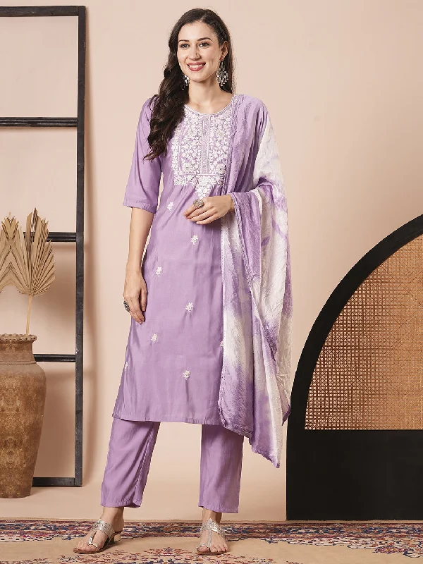 Purple Designer Readymade Pant Suit With Embroidery Work Stylish Slim Trousers
