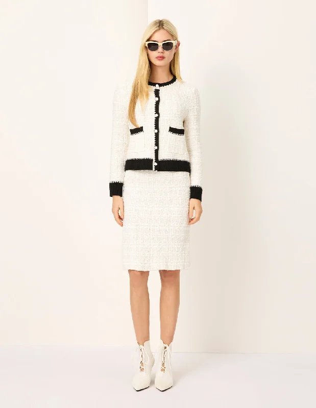 MARYLING Straight Knee-Length White Textured Knit Skirt linen skirt light