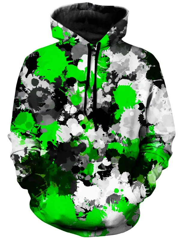 Green and Grey Paint Splatter Unisex Hoodie Hoodie with Velcro Closure Adjustable Secure