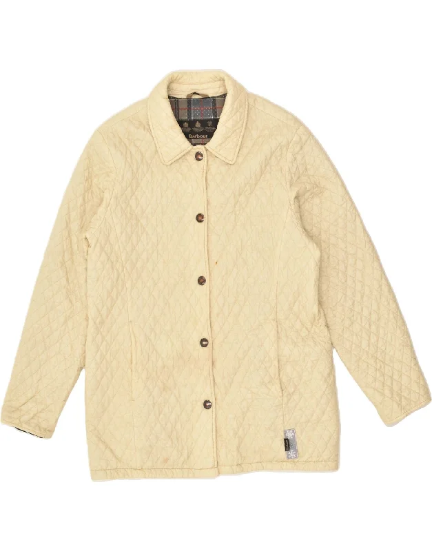 BARBOUR Womens Quilted Jacket UK 14 Large Off White A-Line Jacket Boat Neck Shawl Collar