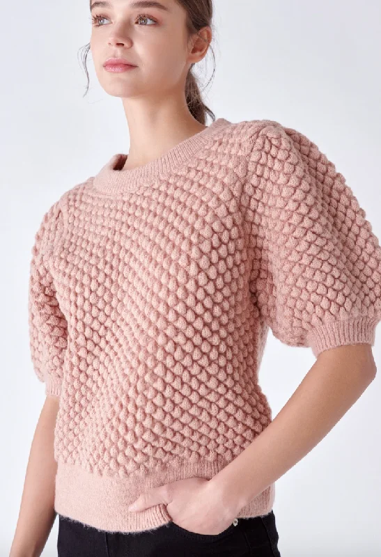 Textured Puff Sweater Chenille Brocade Lace