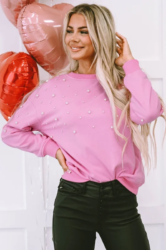 Pearl Round Neck Dropped Shoulder Sweatshirt Hoodie Sweatshirt Pullover