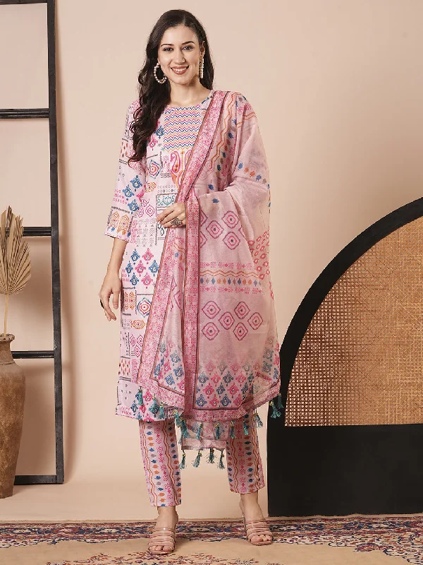 Pink Designer Readymade Pant Suit With Embroidery Printed Work Slim Fit Casual Pants