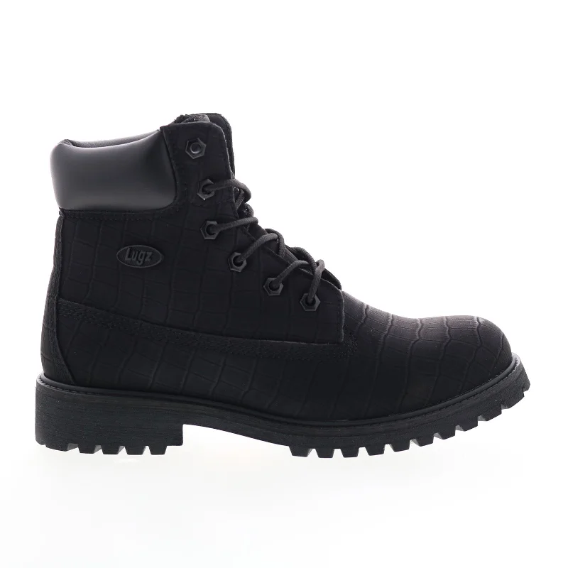 Lugz Convoy Croc WCNVYCE-001 Womens Black Suede Lace Up Casual Dress Boots Tunics Stylish elegant