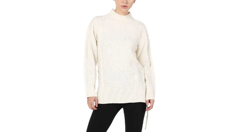 Petite Lace-Up Cable-Knit Sweater Terry Blend Velvet Blend Canvas Blend