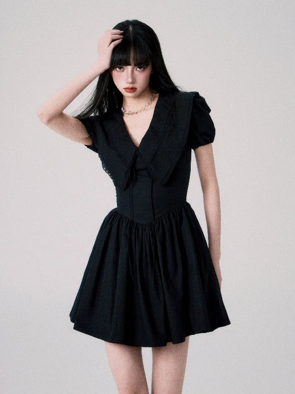Doll Neck Puff Sleeve Dress LUL0048 Tunic Top Casual