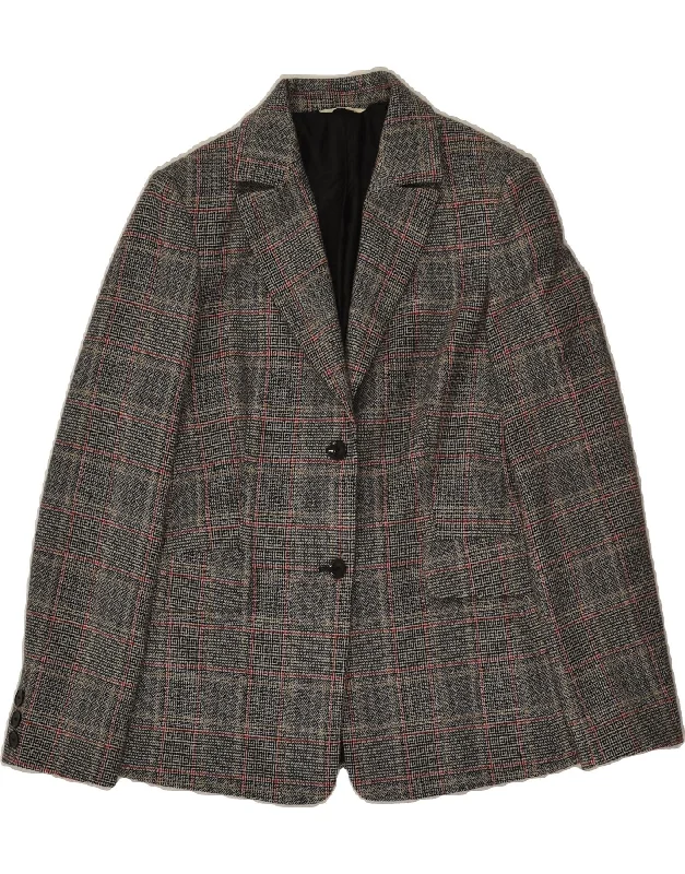 VINTAGE Womens 2 Button Blazer Jacket IT 44 Medium Grey Check Wool Corduroy Jacket Velvet Jacket Brocade Jacket