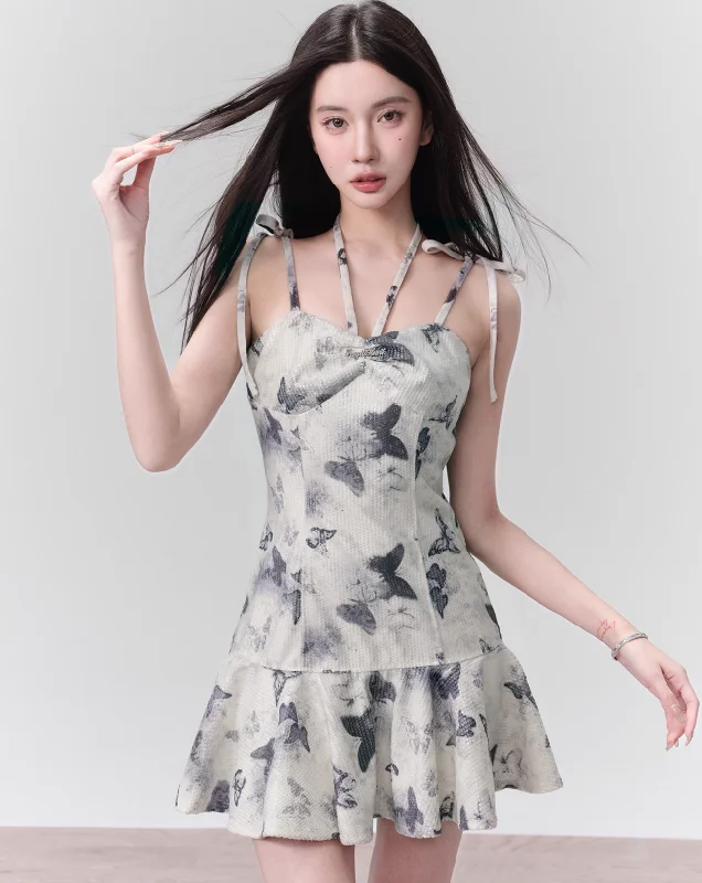 Butterfly Print Holiday Dress FRA0125 Elegant Long Evening