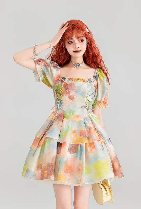 Holiday Painting Style Satin Princess Dress KEI0159 Tunics Fashionable trendy