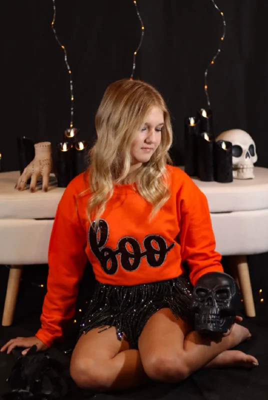 Halloween Spooky Sequin Boo Sweatshirt Hoodie with Gradient Ombre Colorful