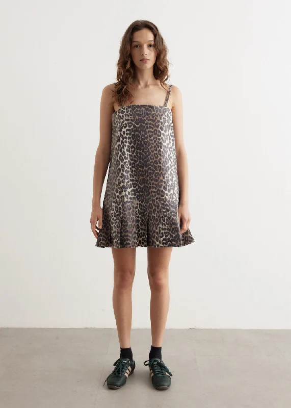 Foil Print Denim Strap Dress Tunics Denim casual