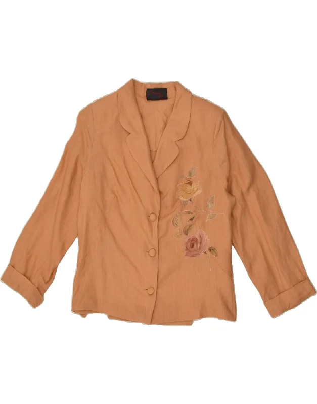 VINTAGE Womens 3 Button Blazer Jacket UK 22 3XL Brown Floral Faux Fur Jacket Real Fur Jacket Shearling Jacket