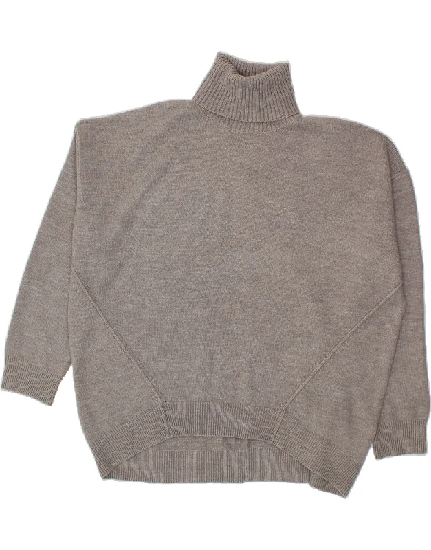 FRENCH CONNECTION Womens Roll Neck Jumper Sweater UK 16 Large Grey Solid Color Striped Floral Print