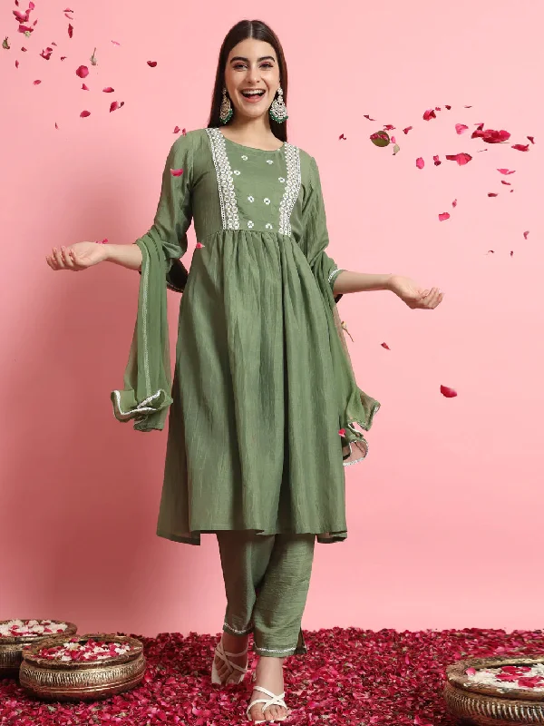 Mehendi Premium Designer Readymade Pant Suit With Embroidery Work Soft Wool Pants