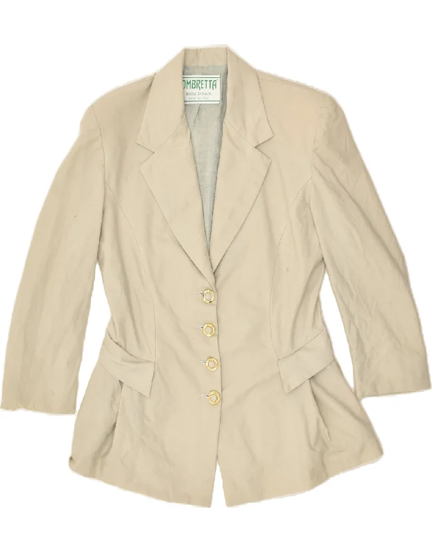 VINTAGE Womens 3/4 Sleeve 4 Button Blazer Jacket IT 44 Medium Grey Tailored Jacket Straight Jacket A-Line Jacket
