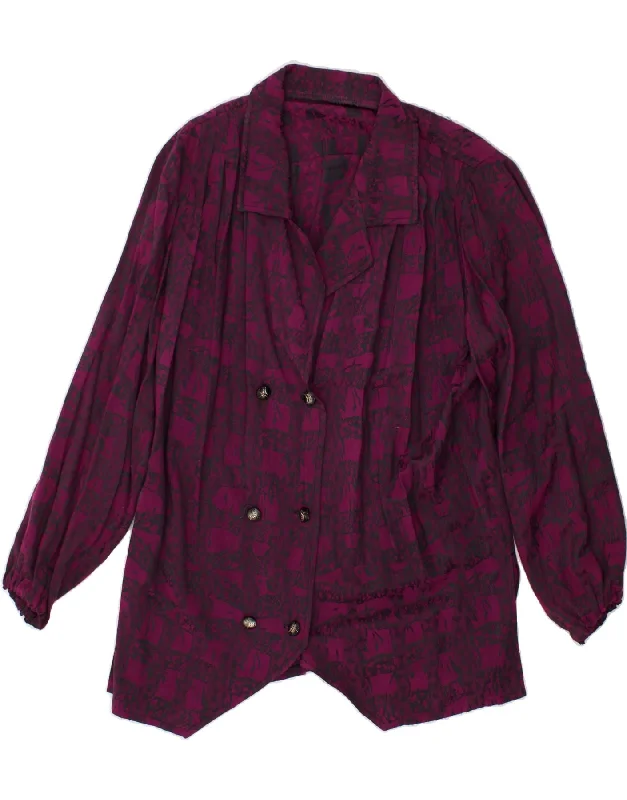 VINTAGE Womens Abstract Pattern Blazer Jacket UK 14 Large Purple Geometric Cotton Jacket Linen Jacket Terry Jacket