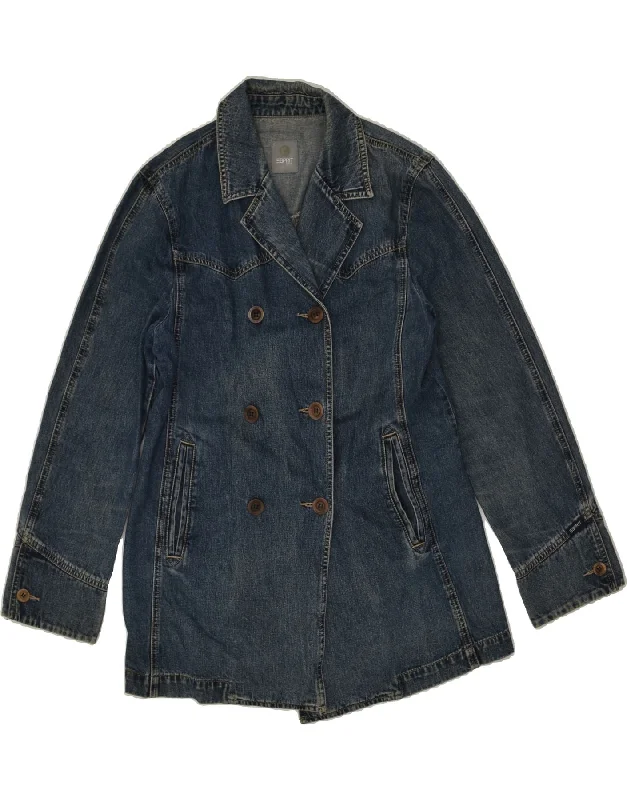 ESPRIT Womens Denim Jacket UK 16 Large Navy Blue Cotton Toggled Jacket Drawstring Jacket Belted Jacket