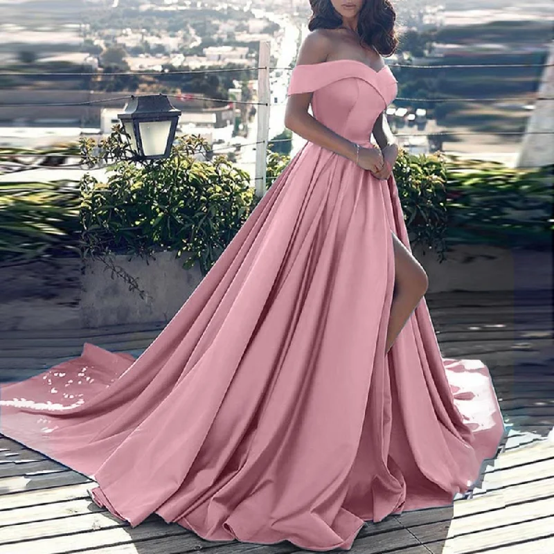 Formal Dress Off Shoulder High Slit Floor Length Prom Long Dress Sexy Tunics Bestseller popular