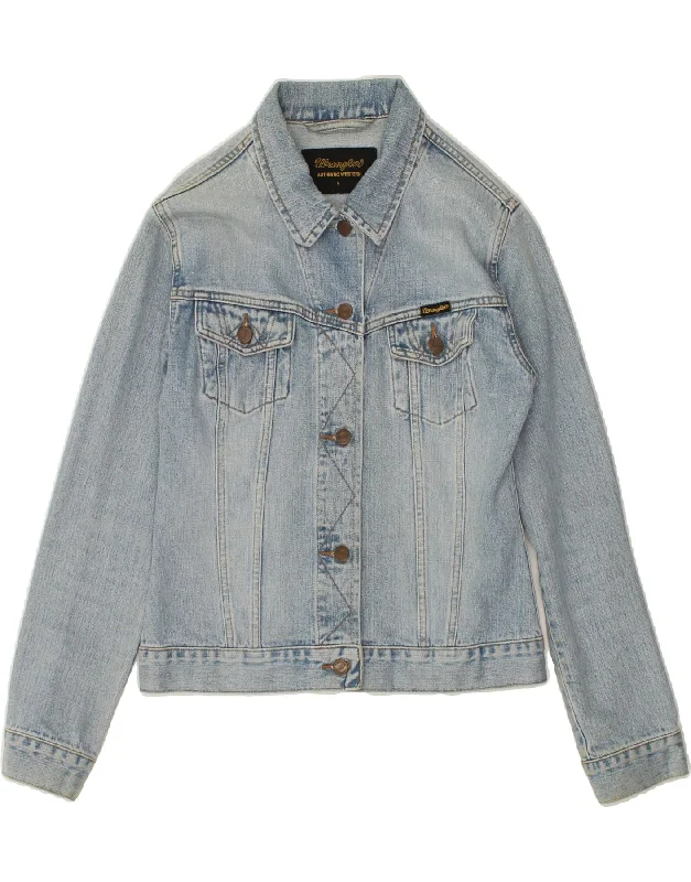 WRANGLER Womens Denim Jacket UK 16 Large Blue Cotton Appliqued Jacket Beaded Jacket Sequined Jacket