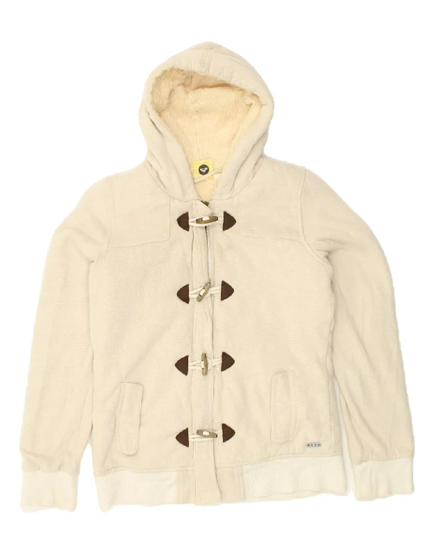 ROXY Womens Hooded Bomber Sherpa Jacket UK 14 Large Beige Cotton Tailored Jacket Straight Jacket A-Line Jacket