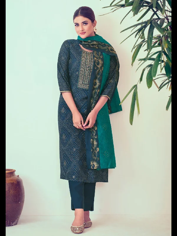 Blue Designer Readymade Pant Suit With Printed Embroidery Work Trendy Printed Pants