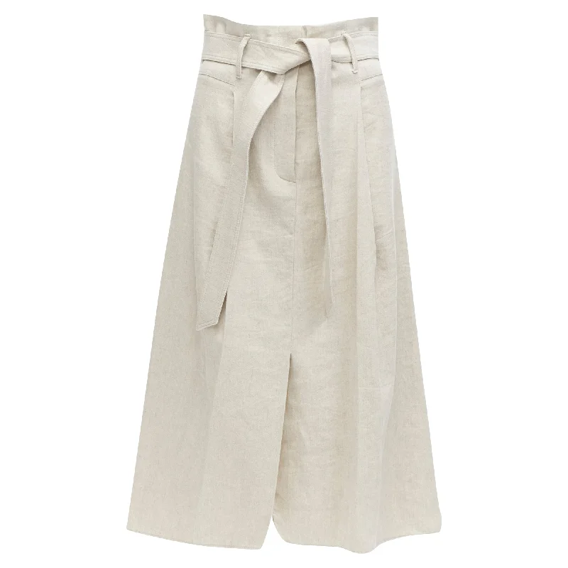 Brunello Cucinelli cotton linen tie belt A-line midi skirt linen skirt airy