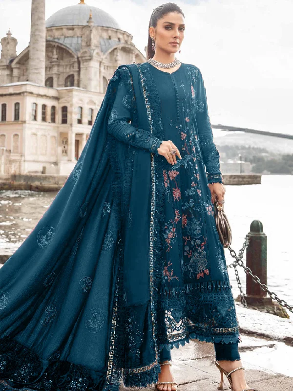 Light Teal Classy Designer Semi-Stitched Pant Suit With Embroidery Work Classic Pleated Pants